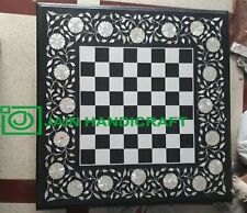 18'' Black Marble Chess Table Top Pietra Dura Inlay Children Game Kids ce