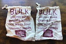 Whole Foods Bulk Food Drawstring Bags - Lot Of 2 - Muslin Cotton - Sz 9.5” X 7”