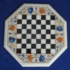 12'' white Marble Chess Table Top Pietra Dura Inlay lapis Children Game Kids p13