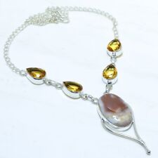 Plume Agate, Citrine Gemstone Handmade Silver Jewelry Necklace 18 NRJR3655"