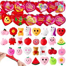 Valentine's Day Heart Gift Cards with Mochi Squishy Toys Heart Shells, 28 Packs