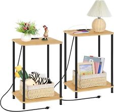 Vrisa End Table Set of 2 Nightstand with Charging Station Side Bamboo - Mumbai - India