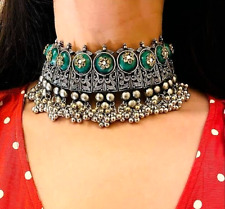 Ethnic Vintage Bollywood Style Silver Oxidized Choker Necklaces Indian Jewelry