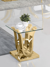 Designer Side Table Stainless Steel Glass Gold High Gloss Living Room