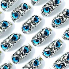 Bulk lots 30 blue eye owl vintage rings punk gothic women men cool gift jewelry