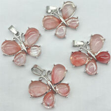 Wholesale 10pcs Cherry Quartz Stone Butterfly Pendants Necklace Jewelry Making