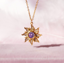 Rapunzel Sun Necklace, Princess Jewelry, Purple Stone Sun Pendant Necklace