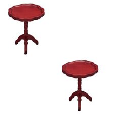 2 PCS Red Wooden Lace Small Round Table Child Dollhouse Coffee Table