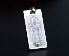 Men's Buddhist Amulet Stainless Steel Guanyin Buddha Necklace Jewelry w/Rope