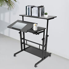 Rolling Laptop Desk Adjustable Height Office Computer Table Stand Up Workstation