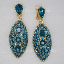 Oscar de la renta WOMEN Jewelry HUGE HEAVY Blue Cut Crystals CZ Clip On Earrings