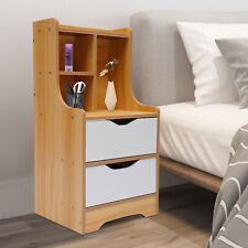 Bedroom Bedside Table Nightstand Wood End Side Cabinet 2 Drawers Storage Organiz - Chino - US