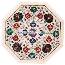 White Marble Table Tops Multi Floral Inlay Furniture Arts Decor With Base H3538