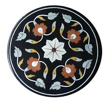 24x24" Black Marble Coffee Table Top Mosaic Marquetry Furniture Inlay Art Decor"