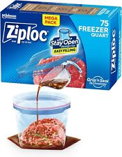 Ziploc Quart Food Storage Freezer Bags, Stand-Up Bottom Easy to Fill, 75 Count