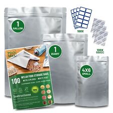 Mylar Bags 100pcs for Food Storage With 500CC Oxygen Absorbers Resealable 10 Mil