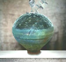 Post Modern Raku Pottery Vase Drip Glaze Punched Dark Minimalist Contemporary - Colorado Springs - US