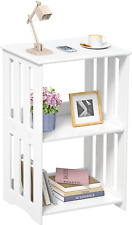 3-Tier End Table Nightstand White, Narrow Side Table with Storage Shelf, Small B - Katy - US