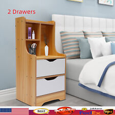 End Side Bedside Table Nightstand Organizer 2 Drawers Storage Bedroom Table - Chino - US