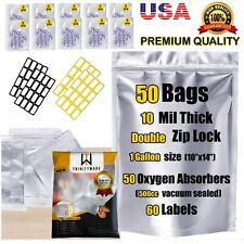 Smell Proof 50pcs Mylar Bags 1 Gallon 10 Mil Thick w/ Oxygen Absorbers 500cc