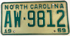 Vintage North Carolina 1969 Auto License Plate Garage Man Cave Decor Collector