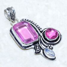 Pink Topaz, Opalite Gemstone Handmade Silver Jewelry Pendant 2.3 PRJ12788"