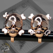 Womens Rose Gold Alloy Skull and Bones Clip On Stud Earrings Punk Gothic Jewelry