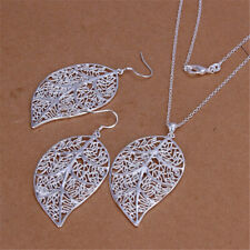 925 silver women Charm solid Pretty wedding big leaf Earring necklace jewelry