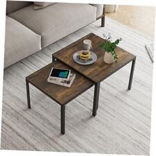 Nesting Coffee Table Set of 2, Square Modern Stacking Table Rustic Brown-square - Mumbai - India