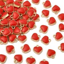 100x Enamel Sweet Red Heart Charm Pendants for Valentine's Jewelry Making DIY