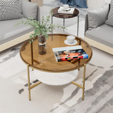 ARTLOGE Minimalist 2-Tier Tinted Glass Coffee Table w/ Marble Shelf Living Room - US