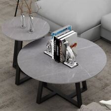 2x Nordic Marble Coffee Table Round Side Heavy Duty Nesting Table Balcony Yard - Edison - US