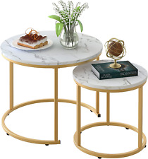 Coffee Table Nesting White Set of 2 Side Set Golden Frame Circular and Marble Pa - Toronto - Canada