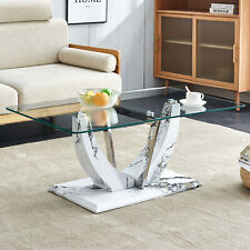 Modern minimalist transparent tempered glass coffee table with marble patterned - El Monte - US