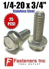 (Qty 25) 1/4-20 x 3/4" Stainless Steel Hex Cap Serrated Flange Bolt FT UNC - Redding - US"