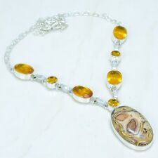 Leopard Skin Jasper, Citrine Gemstone Silver Jewelry Necklace 18 NRJR5208"