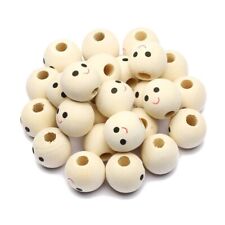 Round Happy Face Wooden Beads Jewelry Making Loose Spacer Bead Accessory 10pcs