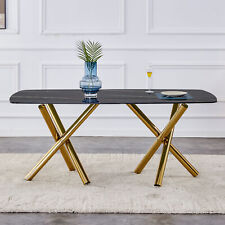 minimalist Modern rectangular dining table 0.39 imitation marble gold metal leg - Fontana - US"