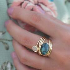 Fashion Cross Gold Plated Abalone Shell Moonstone Ring Women Party Jewelry Gift