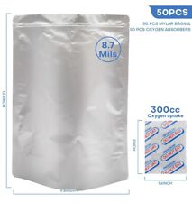 Mylar Food Storage Bags with Oxygen Absorbers 1 Gallon - 50 Pack Food Prepper