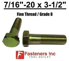 7/16-20 x 3-1/2 (PT) Hex Bolt Yellow Zinc Plated Grade 8 Cap Screw Fine Thread - Redding - US"