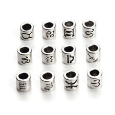 5Pcs Simple Zodiac Symbol Antiqued Silver 7.5mm Tube Large 4.5mm Hole Charm Bead