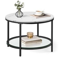 Round Coffee Table, Small Coffee Table with Faux Marble Top and Glass Storage... - Mumbai - India