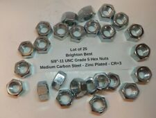 (Qty 25) 5/8-11 Hex Nut - Grade 5 - Carbon Steel - Zinc Plated - Coarse - CR+3 - Saint Charles - US"