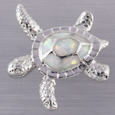 Hawksbill Sea Turtle White Fire Opal Silver Jewelry Necklace Pendant