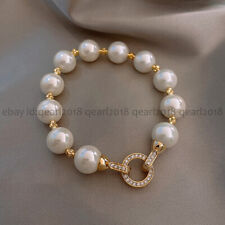 8/10/12/14mm South Sea White Shell Pearl Round Beaded Jewelry Bracelets 7.5''