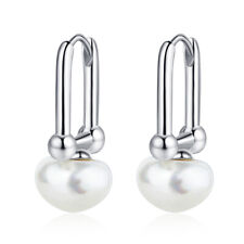 Hoop Huggie Earrings 925 Sterling Silver Pearl U Shape Earrings Womens Jewelry