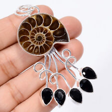 Natural Ammonite Spinel Gemstone Fashion Jewelry 925 Silver Pendant 2.5 ARP4011"