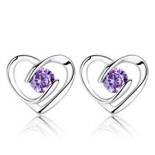 925 Sterling Silver Crystal Heart Earrings Stud Womens Simple Jewelry Gift E236