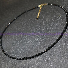 Natural 3mm Faceted Black Spinel Round Gemstone Bead Jewelry Necklace 16-24 Inch